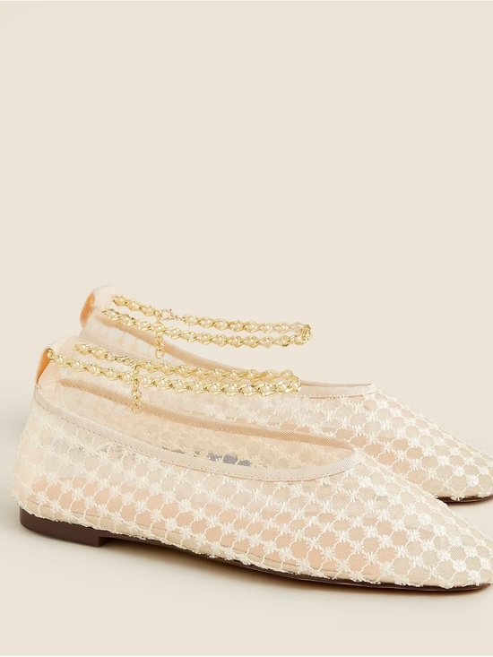 J. Crew Shoes - J. Crew Cream Lace Ballet Flats with Gold Chain Anklet